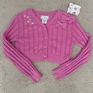 LoveShackFancy Pink Knit Cardigan with Bow. Girls Size 12